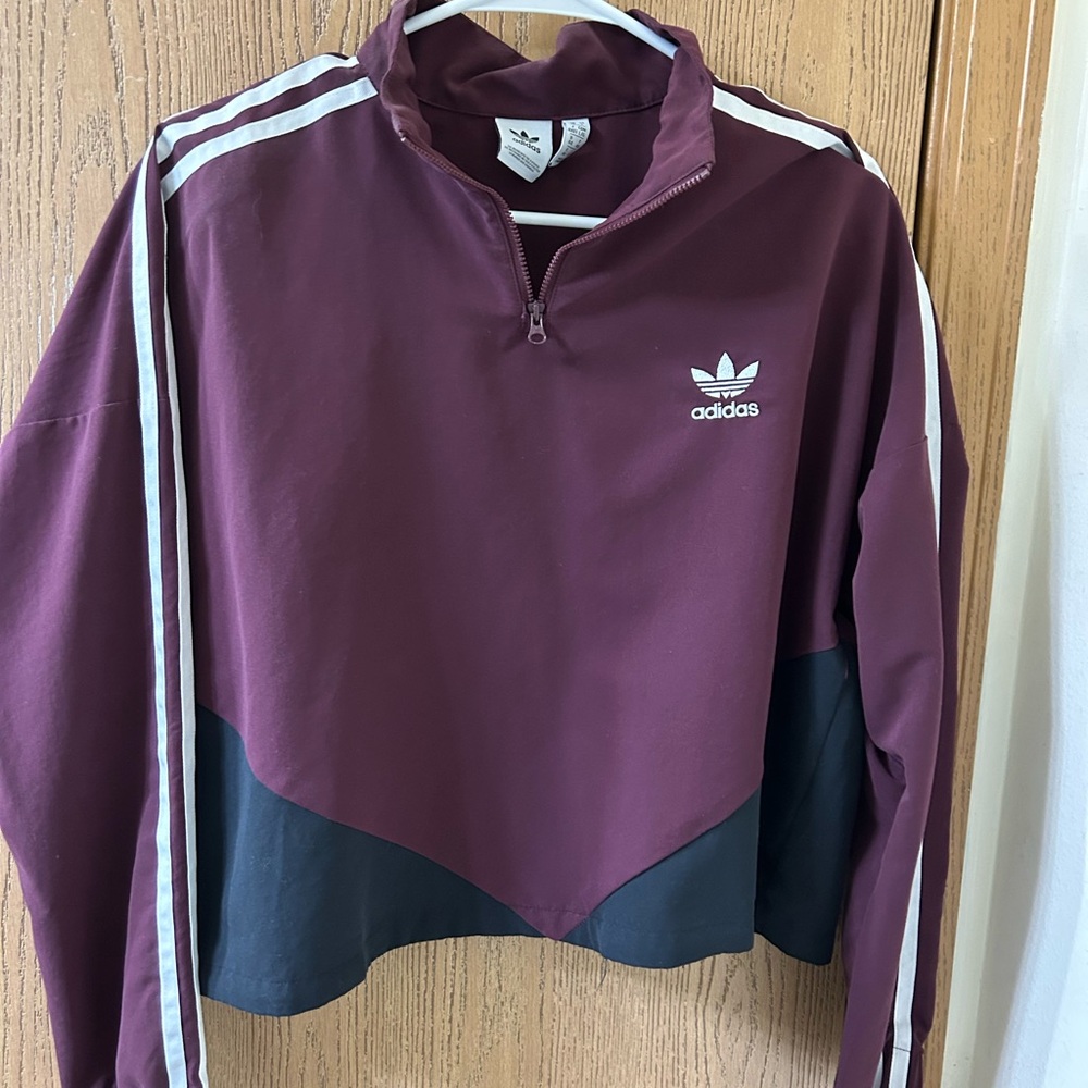 Maroon adidas cropped windbreaker